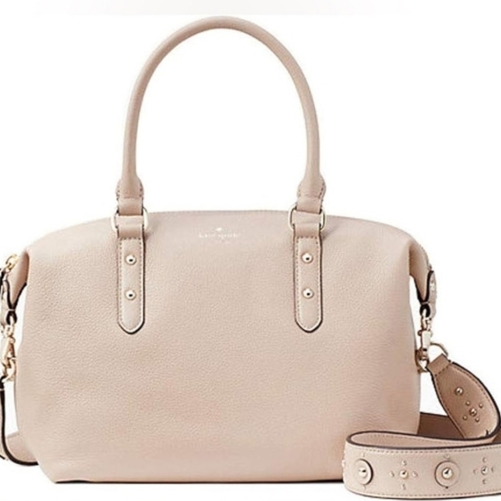 Kate Spade Larchmont Avenue Mini Layla Blush Cream Pebbled Leather Studs EUC
